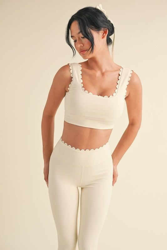 Cream Scalloped Bra Top & Legging Set