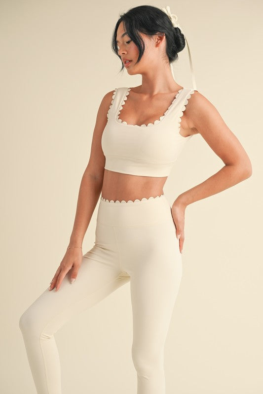 Cream Scalloped Bra Top & Legging Set