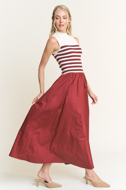 Burgundy Stripe Midi Dress