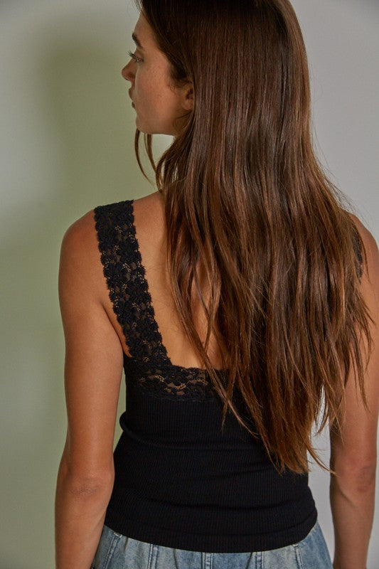 Black Fallen For Lace Tank