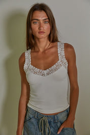 White Fallen For Lace Tank