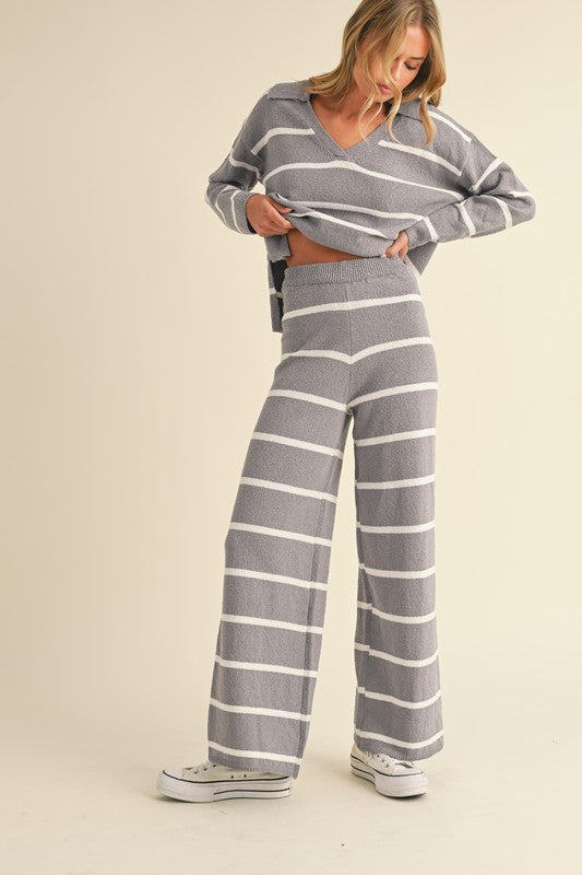 Gray Stripe Top & Pants Set