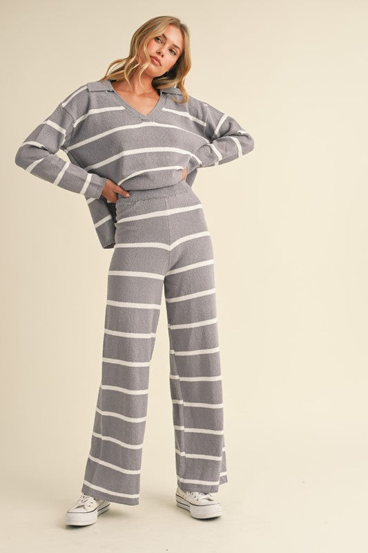 Gray Stripe Top & Pants Set