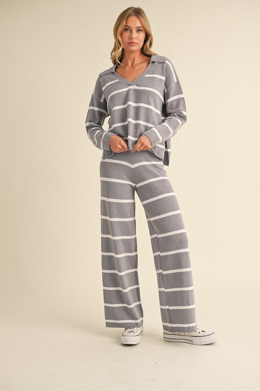 Gray Stripe Top & Pants Set