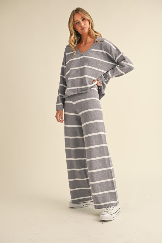 Gray Stripe Top & Pants Set