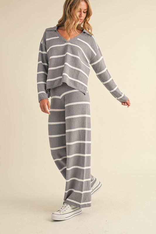 Gray Stripe Top & Pants Set