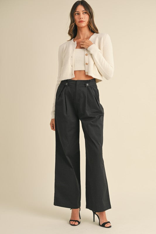 Black Pleated Wide Leg Pants