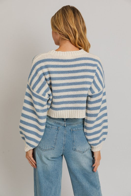 White & Blue Long Sleeve Sweater