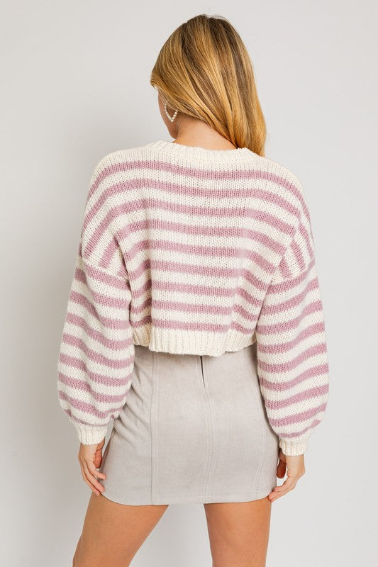 White & Pink Long Sleeve Sweater