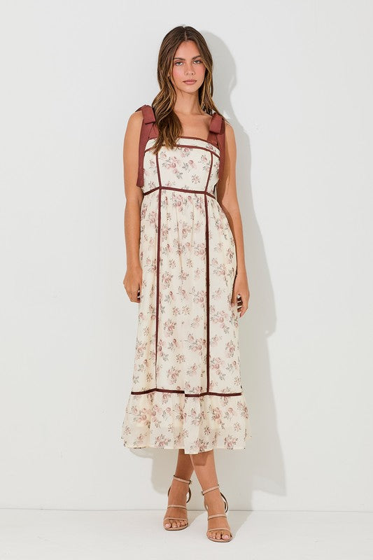 Cream & Burgundy Floral Dress