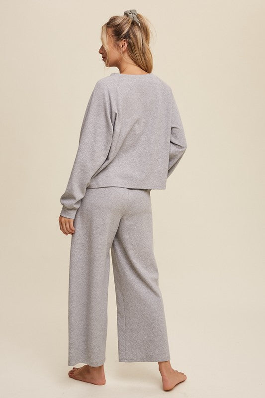 Grey V-neck Sweatshirt and Pants Set