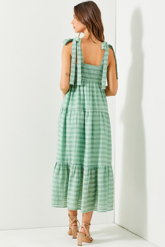 Sage Striped Midi Dress