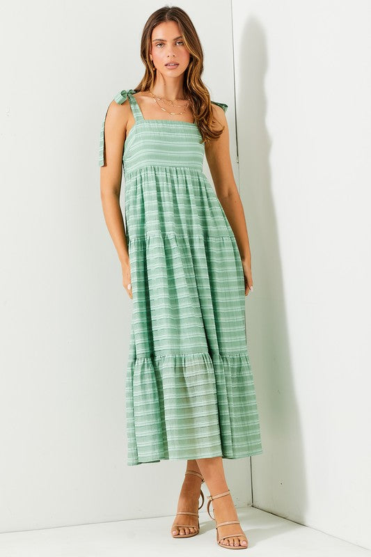 Sage Striped Midi Dress