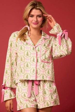 Pink Christmas Tree/Bow PJ Set