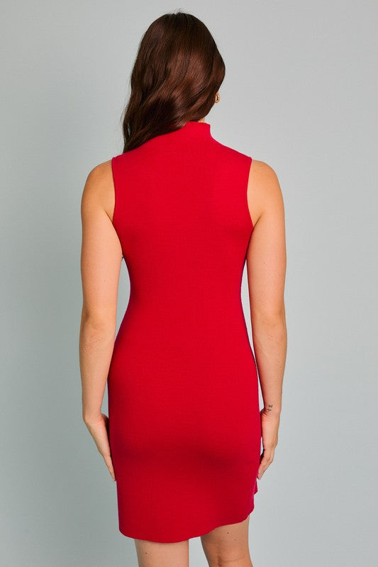 Red Mock Neck Sleeveless Dress