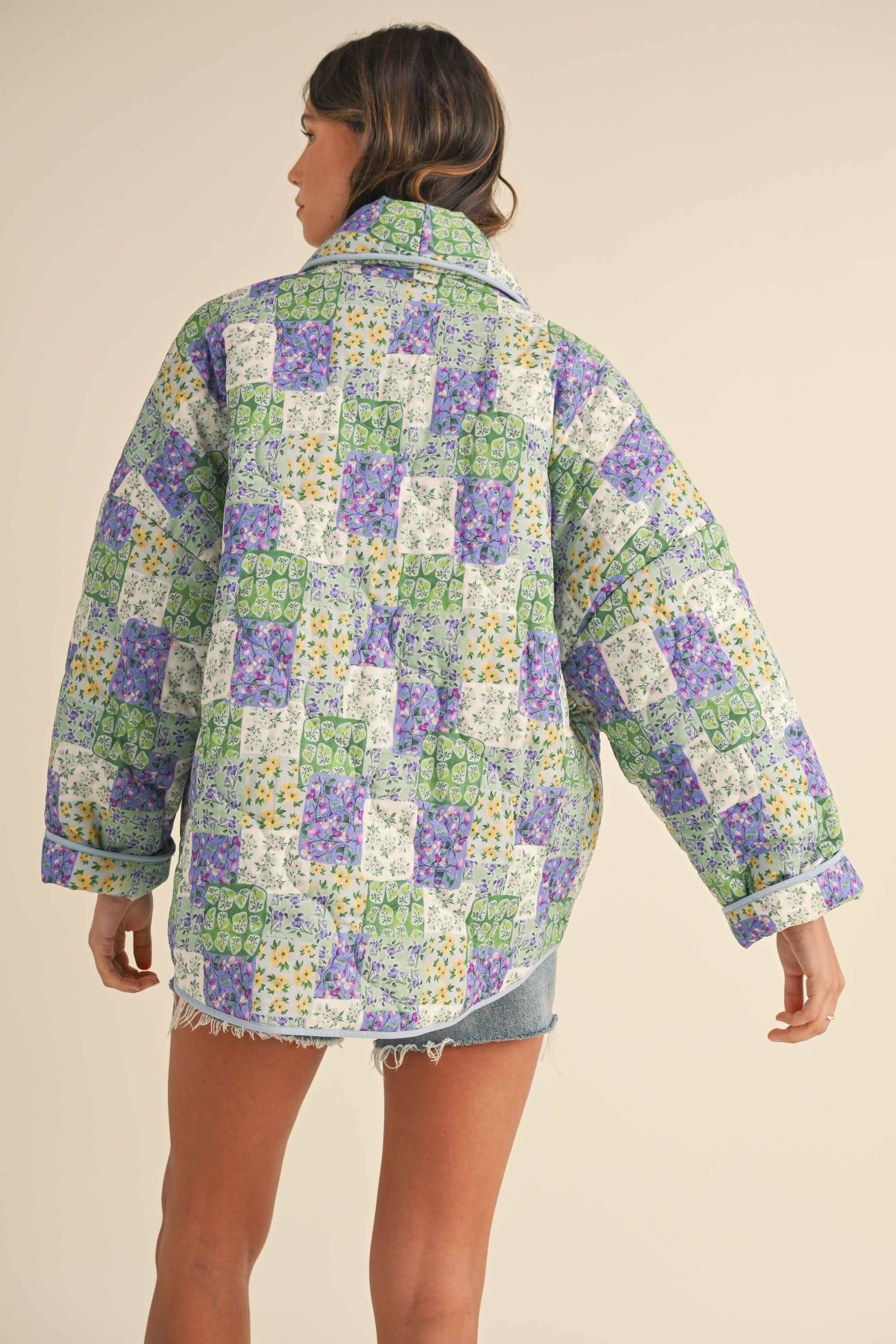 Green Patchwork Floral Quilted Jacket
