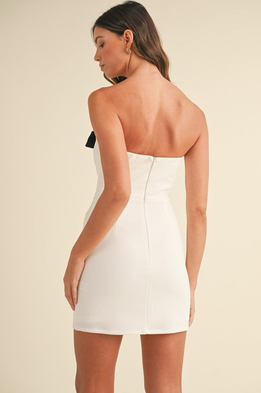 White Contrast Strapless Mini Dress