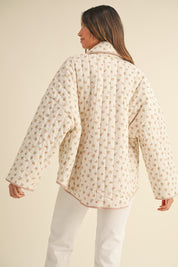 Pink Floral Printed Quilted Jacket