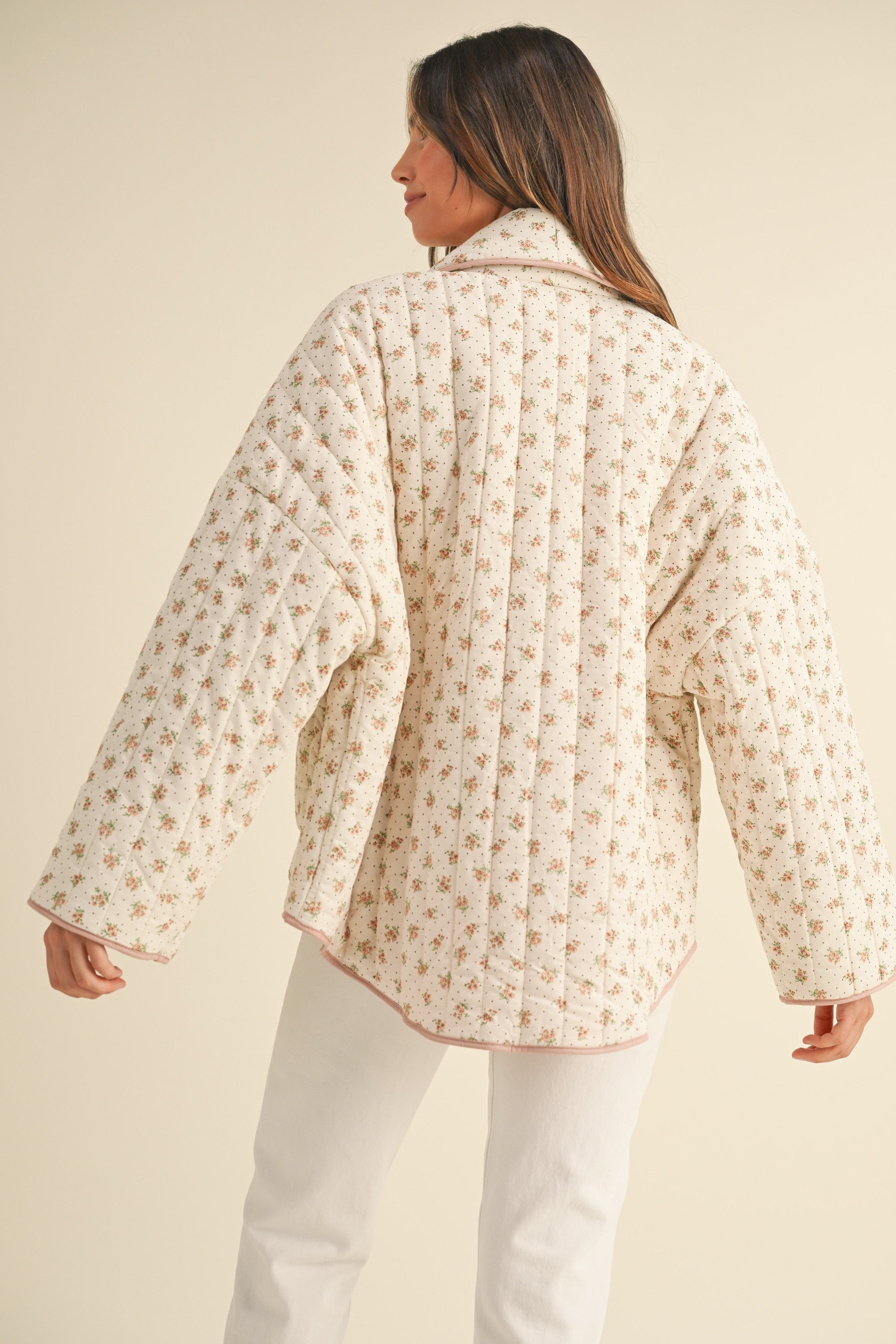 Pink Floral Printed Quilted Jacket