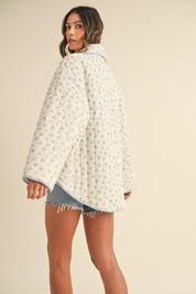 Blue Floral Printed Quilted Jacket