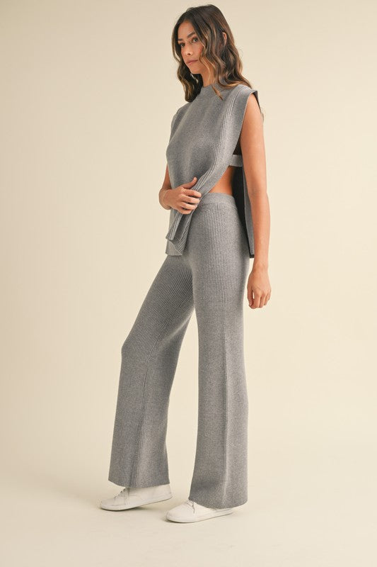 Grey Knit Top & Pant Set