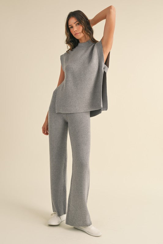 Grey Knit Top & Pant Set