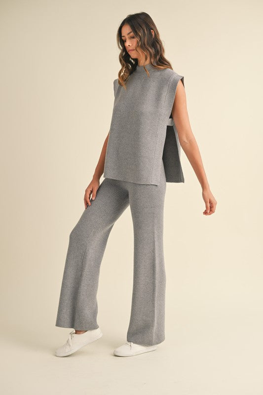 Grey Knit Top & Pant Set