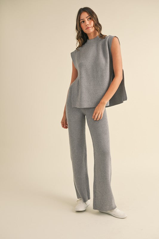 Grey Knit Top & Pant Set