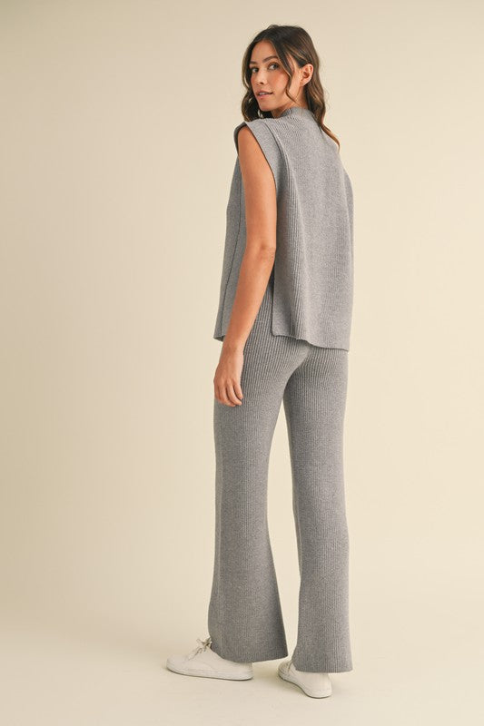 Grey Knit Top & Pant Set