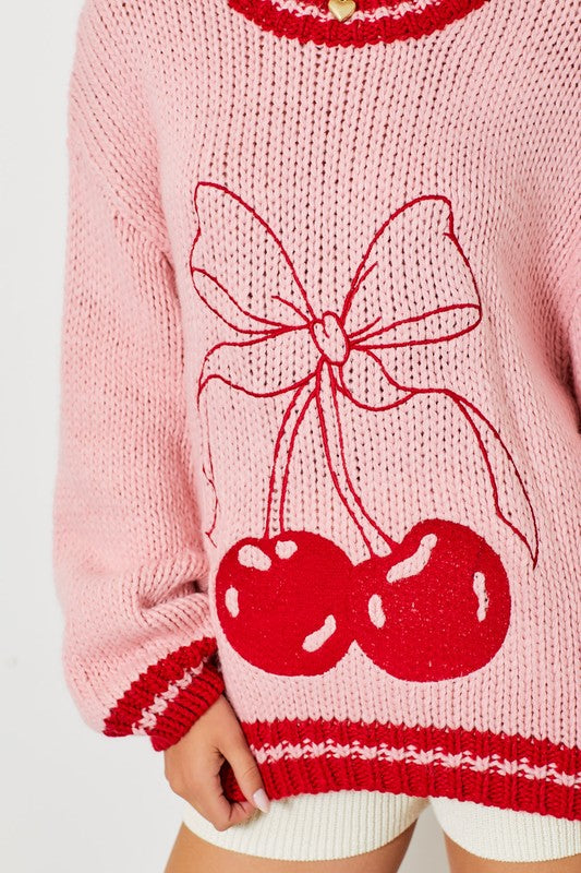 Light Pink Cherry Knit Sweater