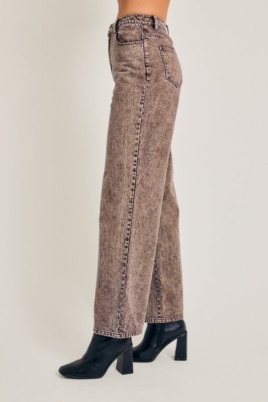 Brown Washed Wide Leg Jeans