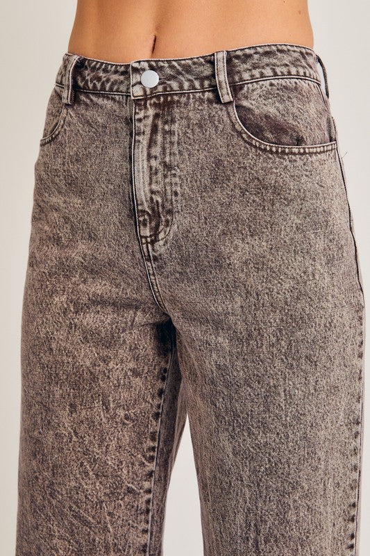 Brown Washed Wide Leg Jeans