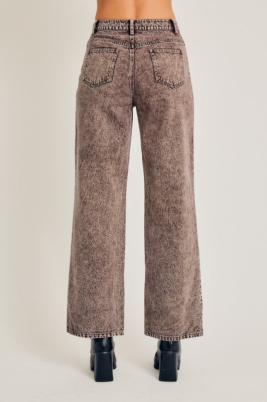 Brown Washed Wide Leg Jeans