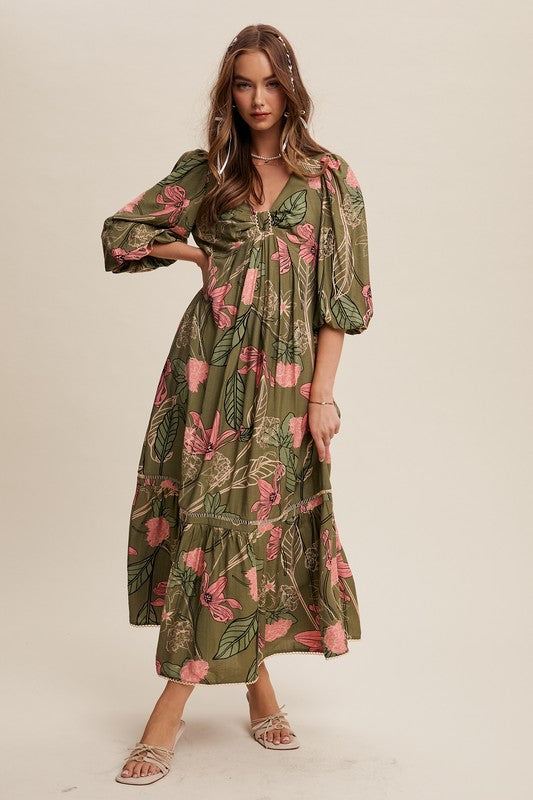 Olive Floral Maxi Dress