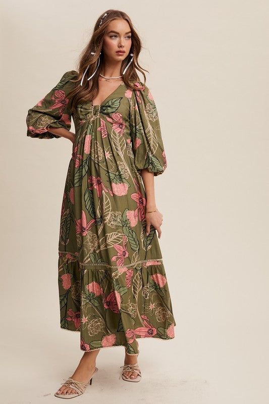 Olive Floral Maxi Dress