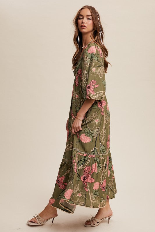 Olive Floral Maxi Dress