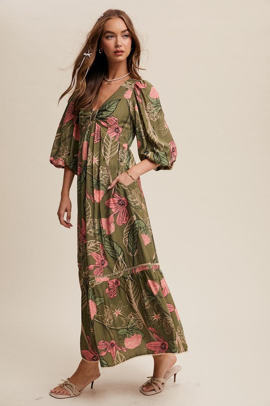 Olive Floral Maxi Dress