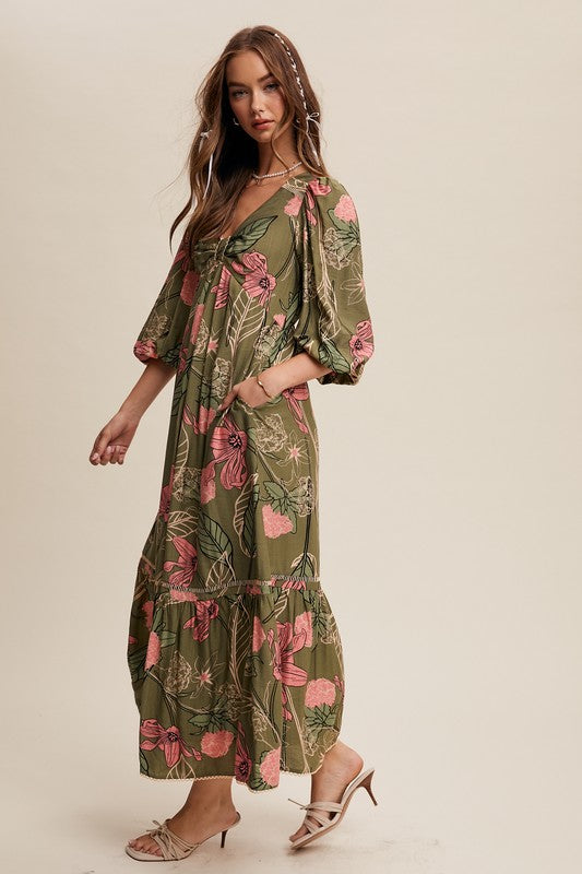 Olive Floral Maxi Dress