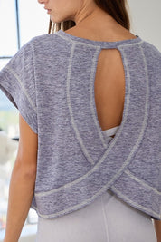 Navy Open Back Stitched Crop Top