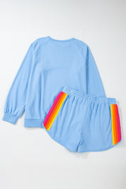 Blue Contrast Top & Shorts Set