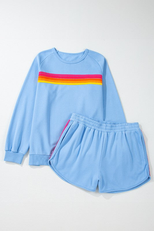 Blue Contrast Top & Shorts Set