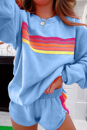 Blue Contrast Top & Shorts Set