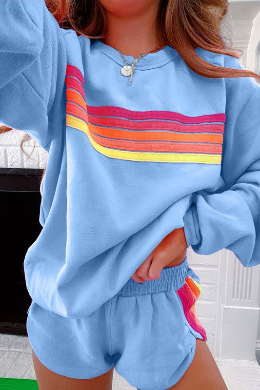 Blue Contrast Top & Shorts Set