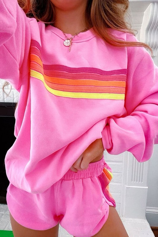 Pink Contrast Top & Shorts Set