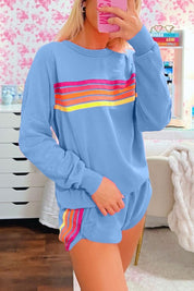 Blue Contrast Top & Shorts Set
