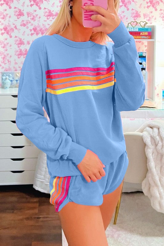 Blue Contrast Top & Shorts Set