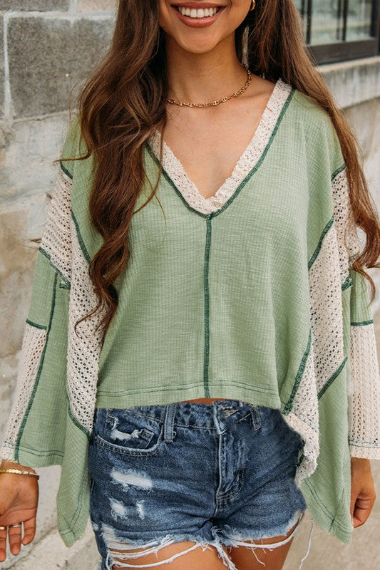 Green Oversized V Neck Shirt