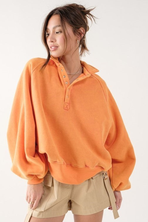 Orange Snap Button Collared Sweater