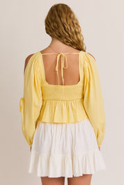 Yellow Long Sleeve Square Neck Detail Top
