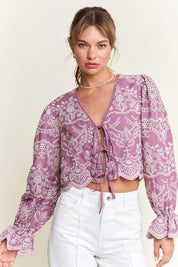 Purple Front Bow Tie Long Sleeve